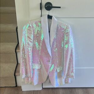 Iridescent Sequin Blazer with White Lapel